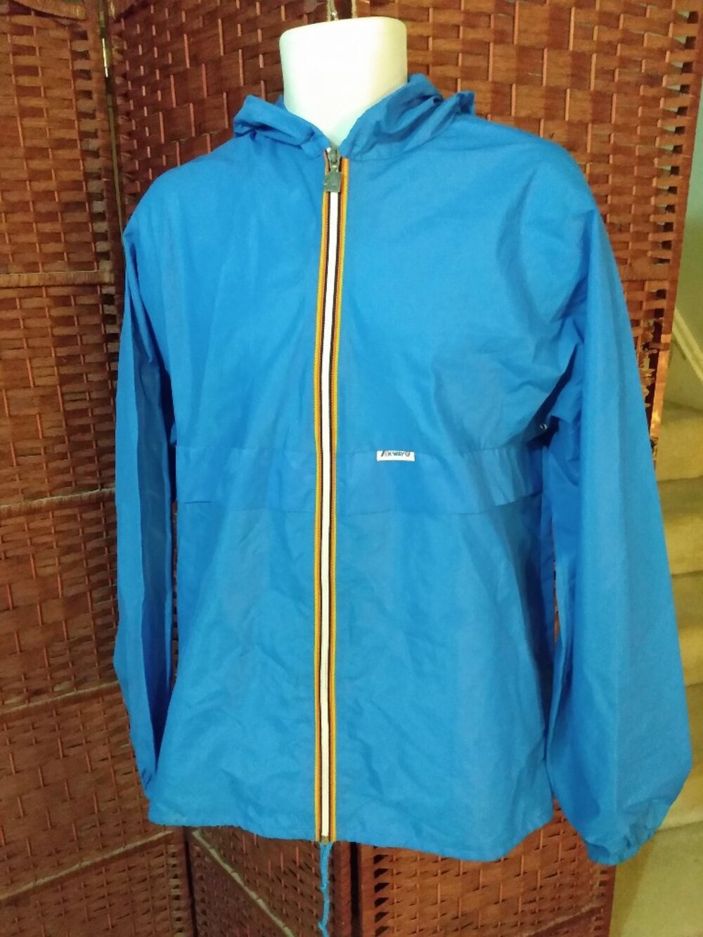 Vintage K-way Packable Windbreaker Jacket Hooded Size 8 Blue Adult Unisex S/M